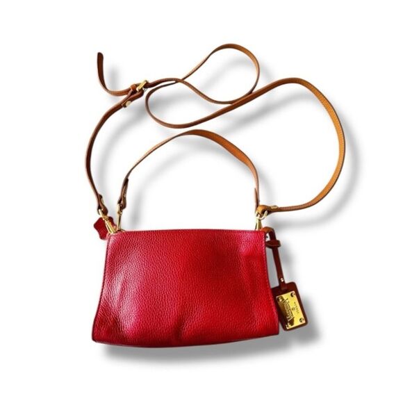 Valentina Zip Around Crossbody Handbag Red Pebbled Leather 2 Straps Italy Nice! - Picture 1 of 14